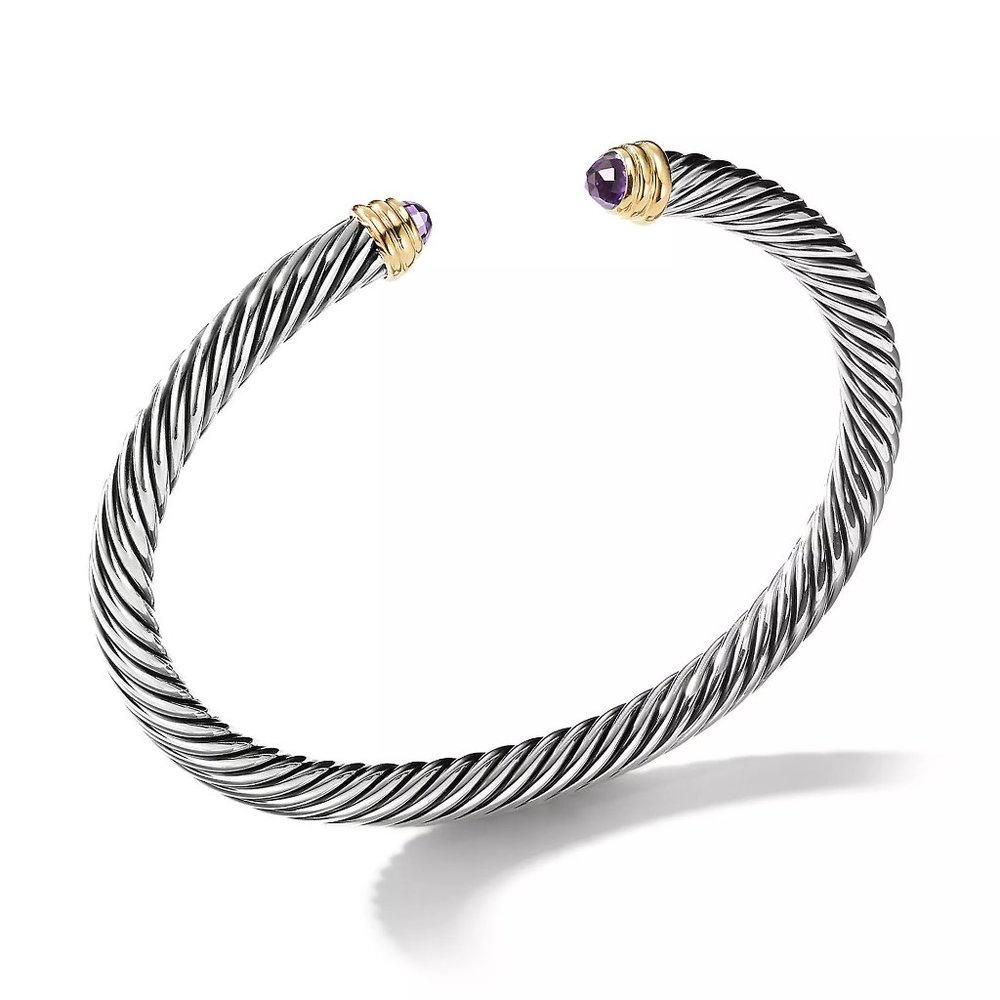 David Yurman 5mm Cable Bracelet with Amethyst and 14k yellow gold